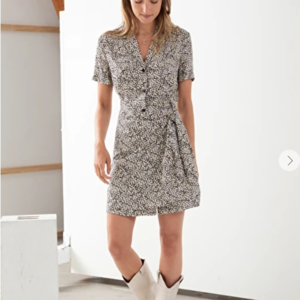 & Other Stories Side Tie Floral Dot Mini Dress